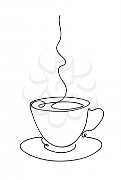 Cup cup of coffee continuous line art hand drawing. Coffee house logo. Outline style drawn sketch vector illustration