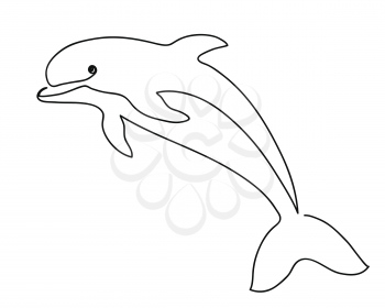 Dolphin. Continious one line art drawing. Cute animal contoure silhouette. Black and white logo. Vector modern outline illustration