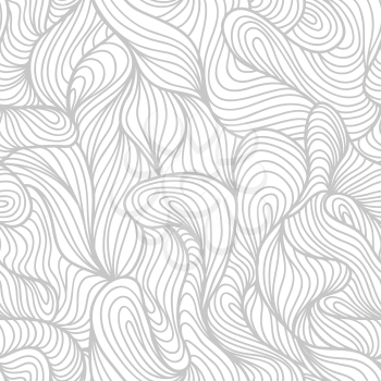 Seamless abstract light hand drawn pattern, waves background. Yarn curly pattern white color