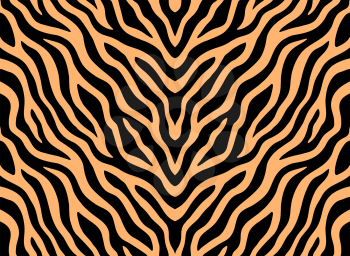 Zebra stripes seamless pattern. Tiger stripes skin print design. Wild animal hide artwork background. Black and beige vector illustration.