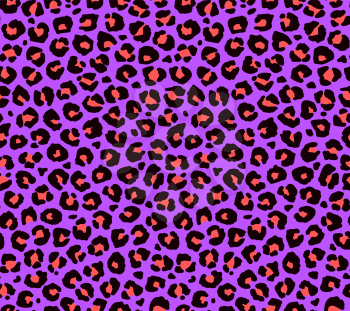 Seamless leopard fur pattern. Fashionable wild leopard print background. Modern panther animal fabric textile print design. Stylish vector violet lilac illustration