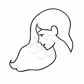 Woman profile with long hair. Portrait female beauty concept. Line drawing vector illustration