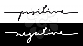 Positive and negative concept lettering. Handwritten words on white and black background. Continuous line lettering drawing. Vector illustration web banner