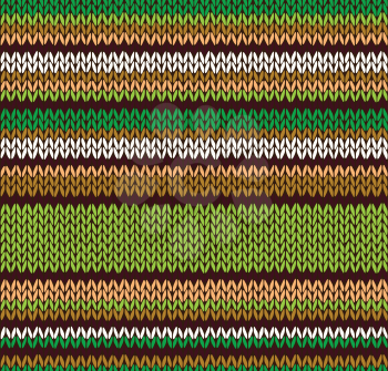 Knitted seamless pattern. Classic knitwear green white brown striped ornament. Fashion trendy stylish background