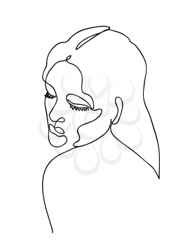 Naked woman with long hair. Line art style. Continuous line drawing vector Illustration
