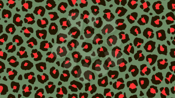 Seamless floral nature medow pattern. Fashionable wild leopard print background. Modern panther animal fabric textile print design. Stylish vector black green and red illustration