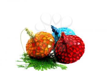 Three christmas ornaments isolated on white