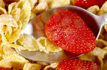 macro shot of a cereal bowl with strawberries