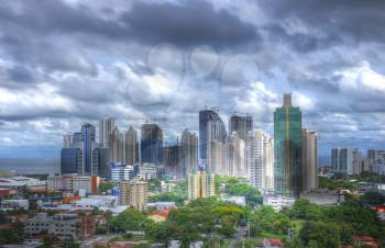 Panama City skyline with a very dramatic sky