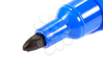 Macro shot of the tip of a blue permanent marker
