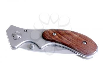 Pocket knife with wood handle isolated on white