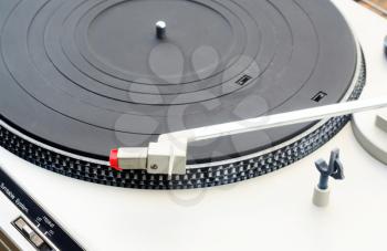 Close up shot of an Old empty turntable record player