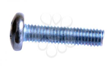 Macro shot of a silver screw isolated on a white background