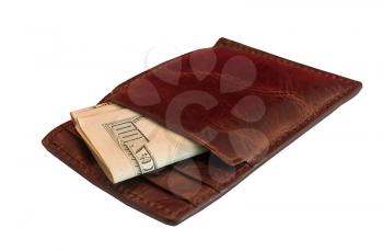 Small wallet with bills isolated on white