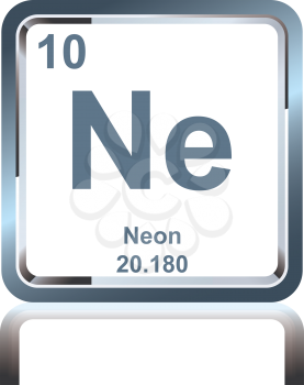 Symbol of chemical element neon as seen on the Periodic Table of the Elements, including atomic number and atomic weight.