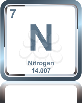 Symbol of chemical element nitrogen as seen on the Periodic Table of the Elements, including atomic number and atomic weight.