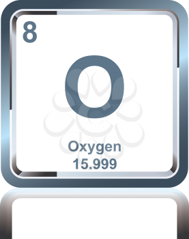 Symbol of chemical element oxygen as seen on the Periodic Table of the Elements, including atomic number and atomic weight.