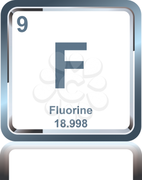 Symbol of chemical element fluorine as seen on the Periodic Table of the Elements, including atomic number and atomic weight.