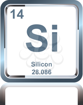 Symbol of chemical element silicon as seen on the Periodic Table of the Elements, including atomic number and atomic weight.