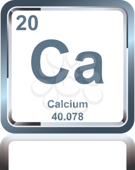 Symbol of chemical element calcium as seen on the Periodic Table of the Elements, including atomic number and atomic weight.
