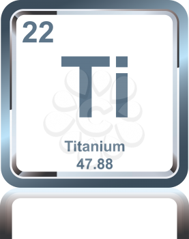 Symbol of chemical element titanium as seen on the Periodic Table of the Elements, including atomic number and atomic weight.