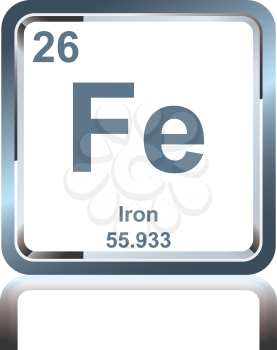 Symbol of chemical element iron as seen on the Periodic Table of the Elements, including atomic number and atomic weight.