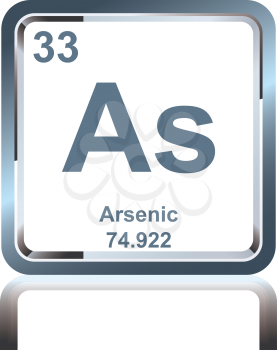 Symbol of chemical element arsenic as seen on the Periodic Table of the Elements, including atomic number and atomic weight.