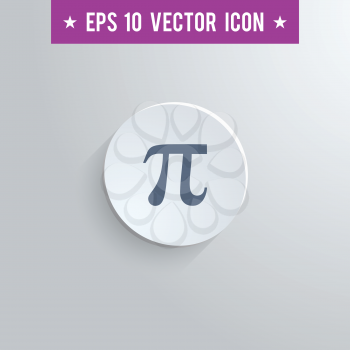 Stylish pi icon. Blue colored symbol on a white circle with shadow on a gray background. EPS10 with transparency.