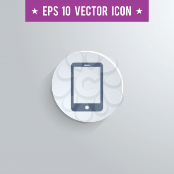 Stylish smartphone or pda icon. Blue colored symbol on a white circle with shadow on a gray background. EPS10 with transparency.