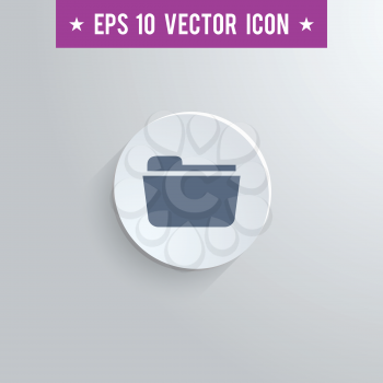 Stylish file folder icon. Blue colored symbol on a white circle with shadow on a gray background. EPS10 with transparency.