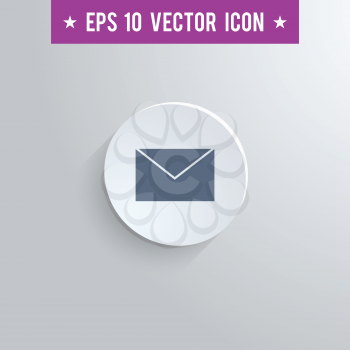 Stylish mail envelope icon. Blue colored symbol on a white circle with shadow on a gray background. EPS10 with transparency.