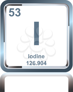 Symbol of chemical element iodine as seen on the Periodic Table of the Elements, including atomic number and atomic weight.