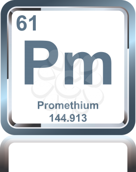 Symbol of chemical element promethium as seen on the Periodic Table of the Elements, including atomic number and atomic weight.