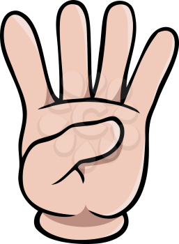 Human cartoon hand showing four fingers or the number 4