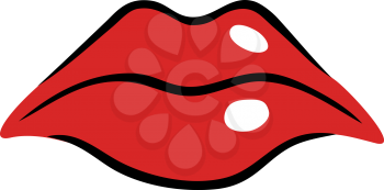 Sad female mouth with red lips in cartoon style