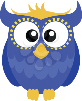 Cute blue cartoon owl with big eyes