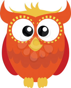 Cute orange red cartoon owl with big eyes