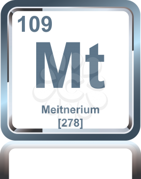 Symbol of chemical element meitnerium as seen on the Periodic Table of the Elements, including atomic number and atomic weight.