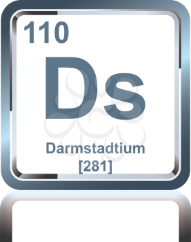 Symbol of chemical element darmstadtium as seen on the Periodic Table of the Elements, including atomic number and atomic weight.