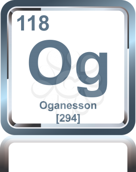 Symbol of chemical element oganesson as seen on the Periodic Table of the Elements, including atomic number and atomic weight.