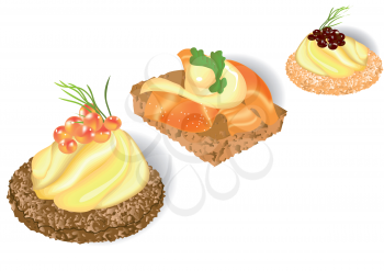 three canape isolated on the white background