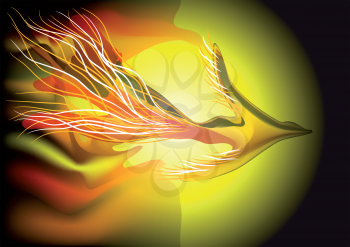 flying fiery bird. abstract background. 10 EPS