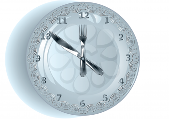 lunch time. plate as clock shows the time lunch