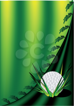 green background with a golf ball and leaves