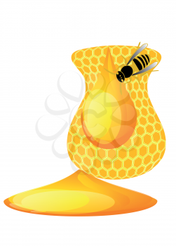 honey bee and honeycomb isolated on white background