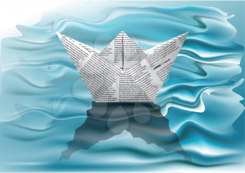 White paper boat in the blue waves