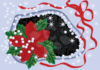 winter flower with ribbon, stars and snow