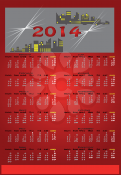 red calendar 2014, monday-sunday. 10 EPS