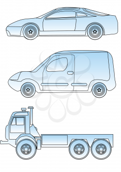 Royalty Free Clipart Image of Three Automobiles
