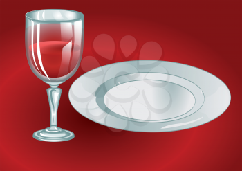 wine glass with plate on red tabelecloth
